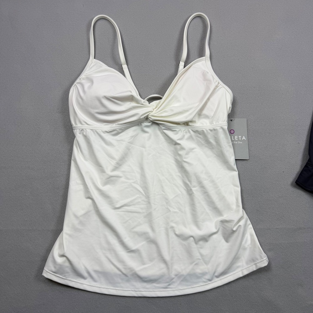 Athleta Knot Front Tankini Swim Top White Medium Tall Swimsuit Swimwear